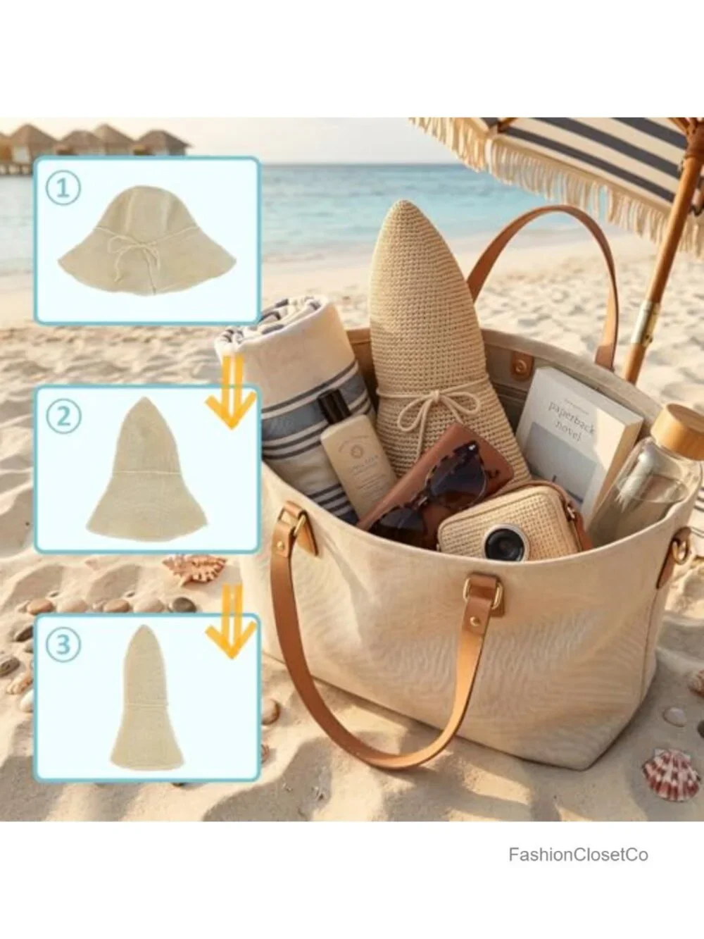 Handwoven Foldable Sun Hat with Adjustable Chin Strap